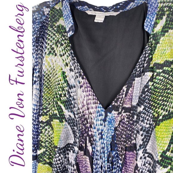 DIANE VON FURSTENBERG Fleurette 100% Silk Snake Print Mini Cocktail Dress, 2 - Picture 6 of 10